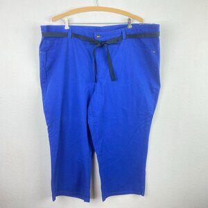 Basic Editions Woman Capris Pants 22W Twill Royal Blue Pockets Ribbon Belt NWT